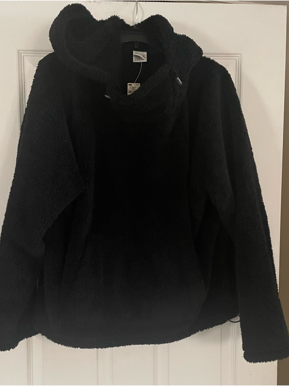 Pink Cozy Black Hooded Sherpa Pullover Sweater